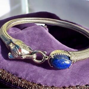 Lapis lazuli Elephant Bracelet 8” inches wrist platinum bond